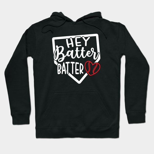 Hey Batter Batter Baseball Softball Cute Funny Hoodie by GlimmerDesigns